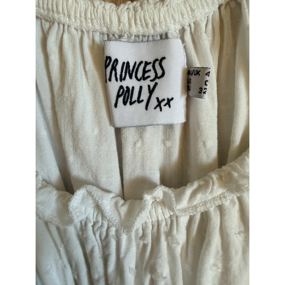 Princess Polly White Swiss Dot Ruffle Mini Romper Smocked Waist Boho Size - Picture 2 of 5